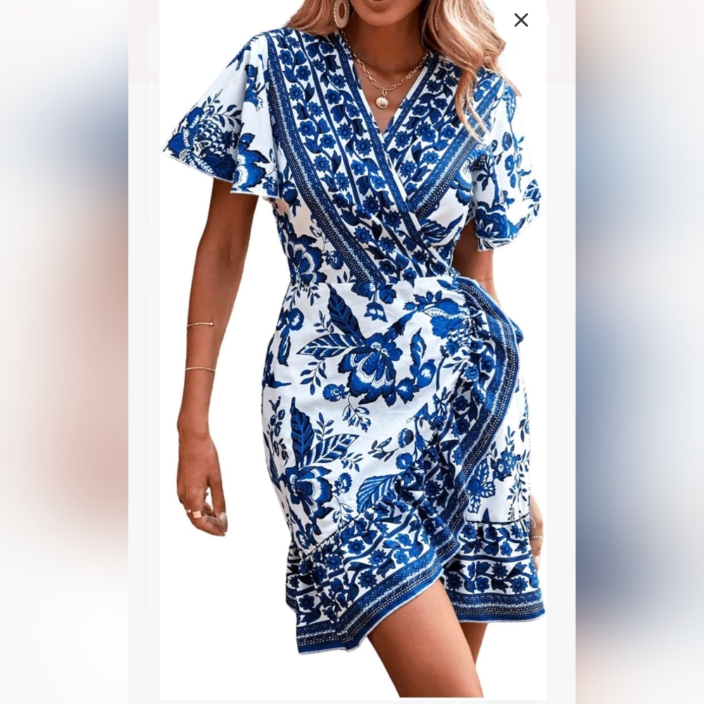Chic Blue Floral Midi Dress